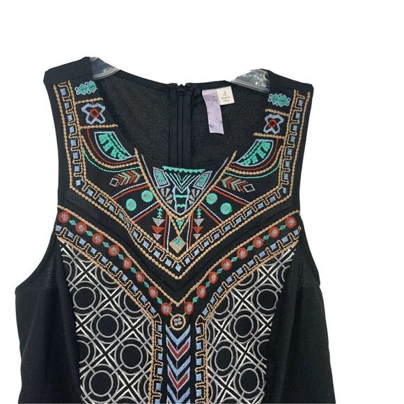 Black Embroidered Peplum Blouse Bohemian Sleeveless Alya Round Neck Size S Top - Picture 3 of 8